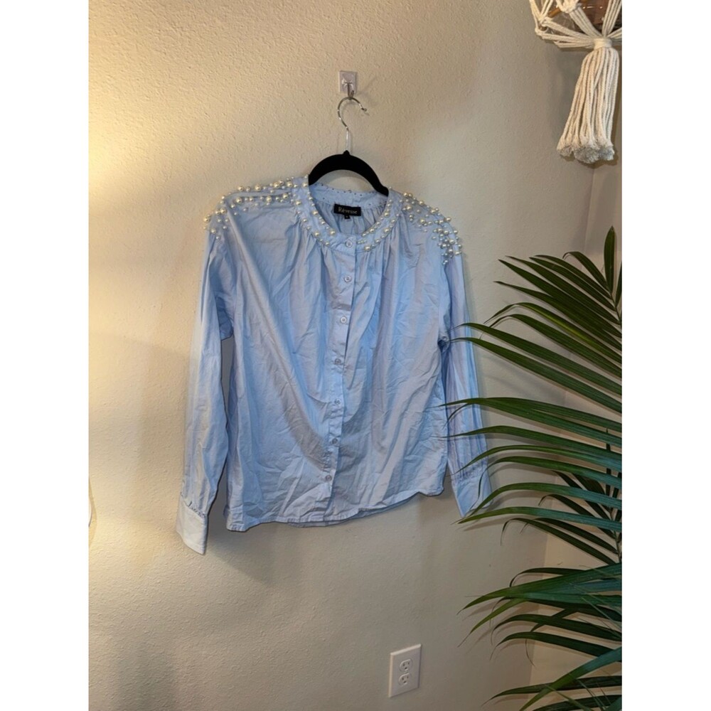 Reverse Women's Blue and White Shirt